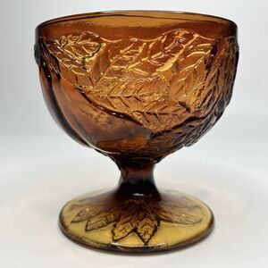 Indiana Tiara Glass Sweet Pear Footed Dessert Bowl Sherbet Cup Amber 3.5" VTG